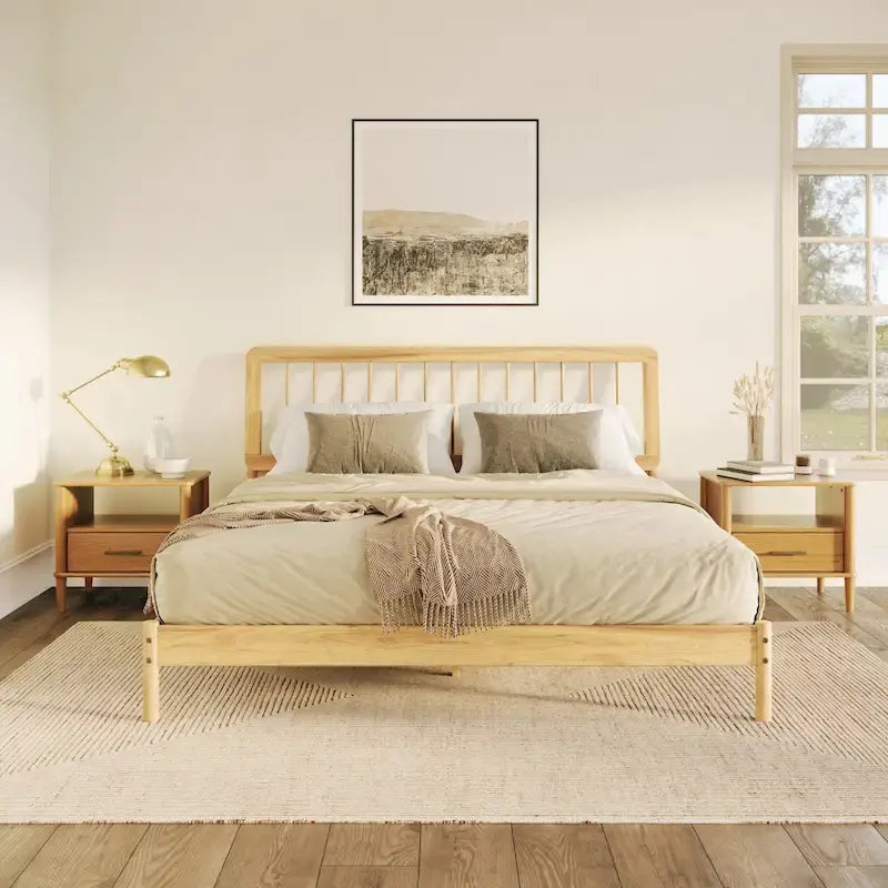 Lit à baldaquin king size en bois massif, style bohème