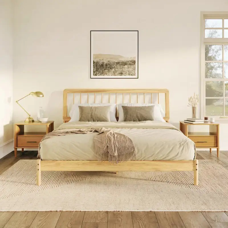 Lit à baldaquin king size en bois massif, style bohème