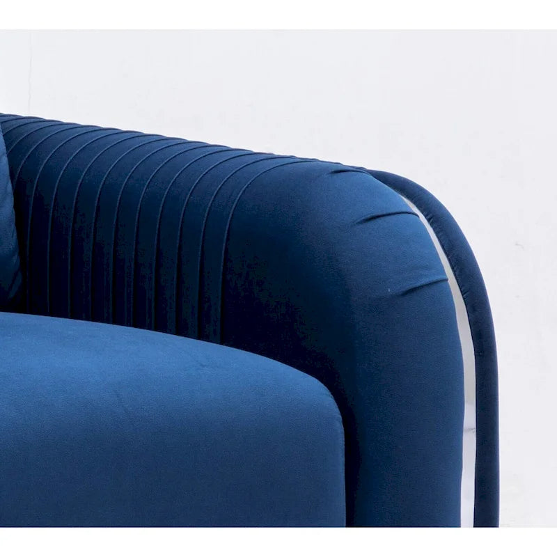 Fauteuil d'appoint moderne en velours bleu, avec piètement en chrome poli