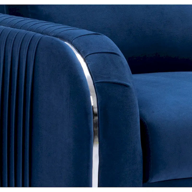 Fauteuil d'appoint moderne en velours bleu, avec piètement en chrome poli