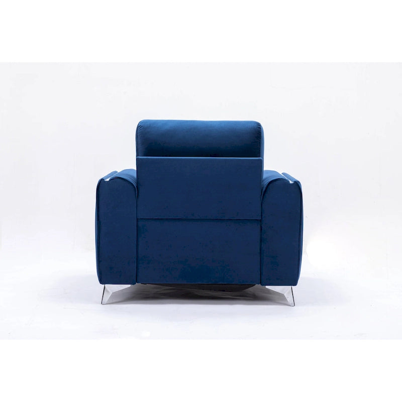 Fauteuil d'appoint moderne en velours bleu, avec piètement en chrome poli