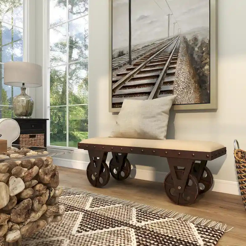 Banc de maison d'inspiration industrielle vintage en tissu de lin