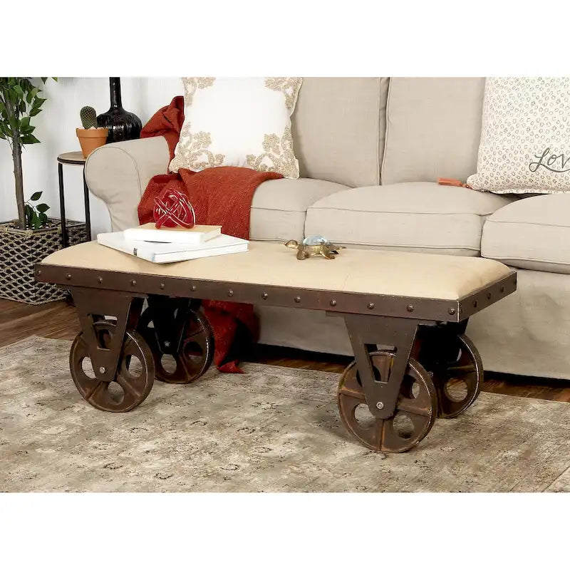 Banc de maison d'inspiration industrielle vintage en tissu de lin