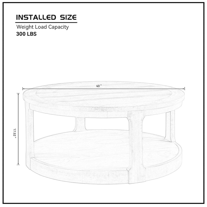Table basse ronde moderne à 2 niveaux avec plateau imitation grain de bois et 4 roulettes en dessous