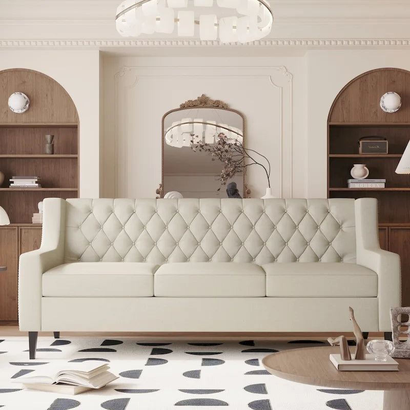 Canapé 3 places en tissu de style Mid-Century Modern avec dossier capitonné