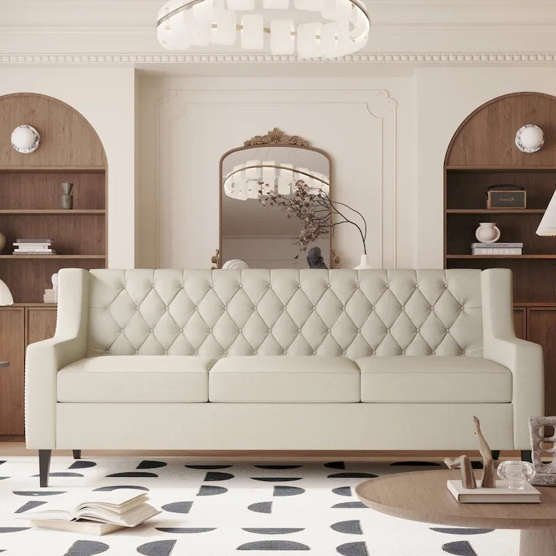 Canapé 3 places en tissu de style Mid-Century Modern avec dossier capitonné