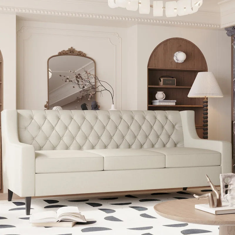 Canapé 3 places en tissu de style Mid-Century Modern avec dossier capitonné