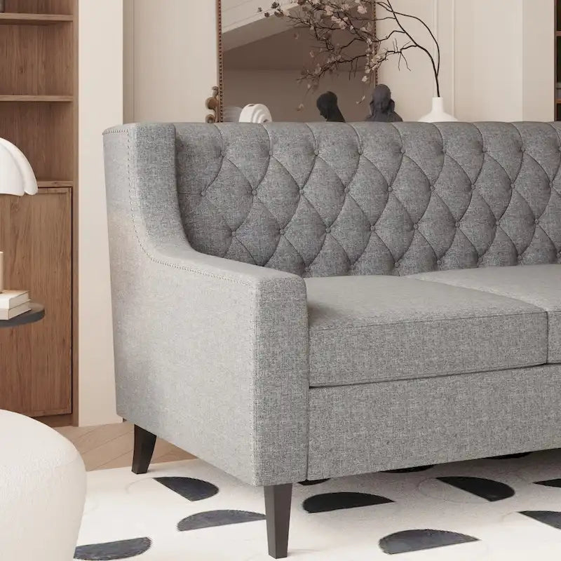 Canapé 3 places en tissu de style Mid-Century Modern avec dossier capitonné