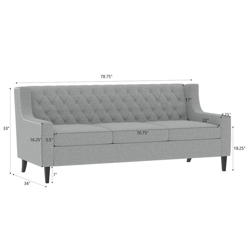 Canapé 3 places en tissu de style Mid-Century Modern avec dossier capitonné