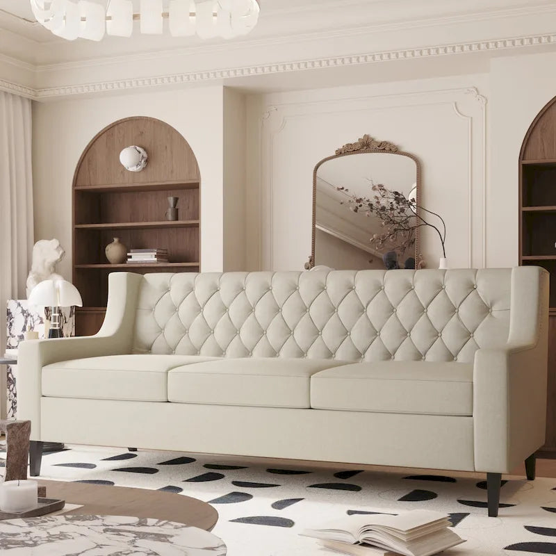 Canapé 3 places en tissu de style Mid-Century Modern avec dossier capitonné