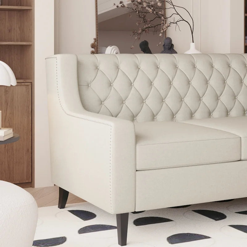 Canapé 3 places en tissu de style Mid-Century Modern avec dossier capitonné