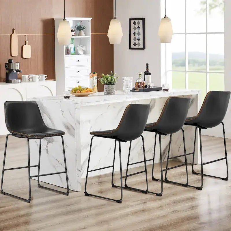Tabourets de bar classiques en similicuir de 66 cm (hauteur comptoir) avec dossier et pieds en métal