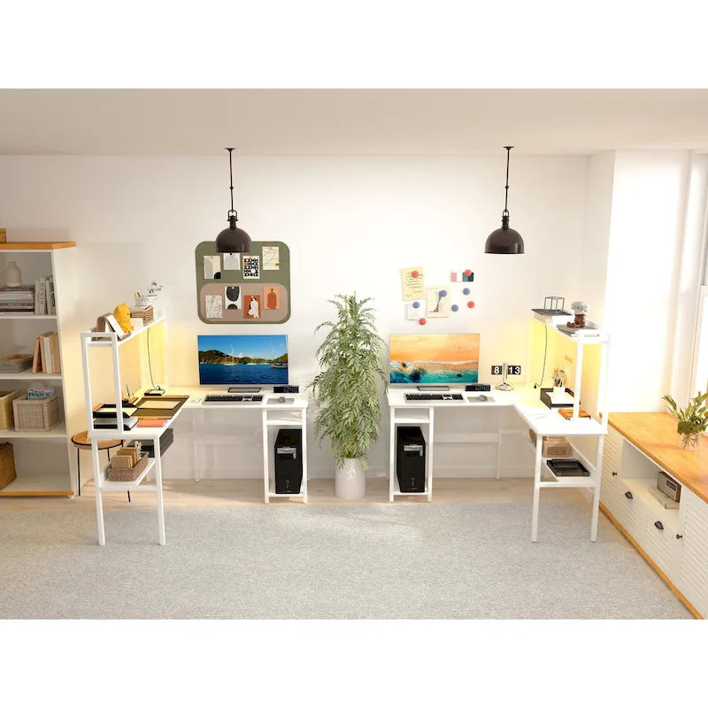 Bureau d'ordinateur en L avec huche et étagères de rangement, table de jeu d'angle