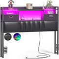Tête de lit rembourrée avec tiroirs de rangement et éclairage LED RGB, tête de lit robuste