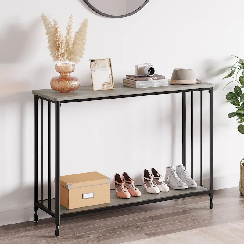 Console rétro à 2 niveaux avec rangement à étagères en MDF
