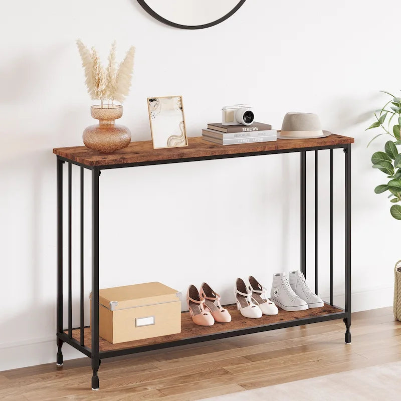 Console rétro à 2 niveaux avec rangement à étagères en MDF