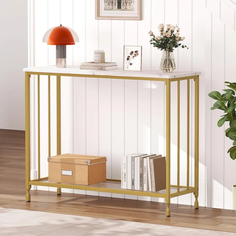 Console rétro à 2 niveaux avec rangement à étagères en MDF