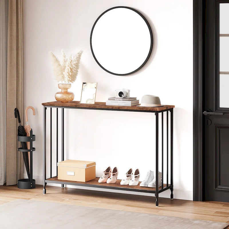 Console rétro à 2 niveaux avec rangement à étagères en MDF