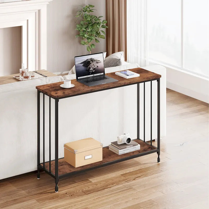 Console rétro à 2 niveaux avec rangement à étagères en MDF
