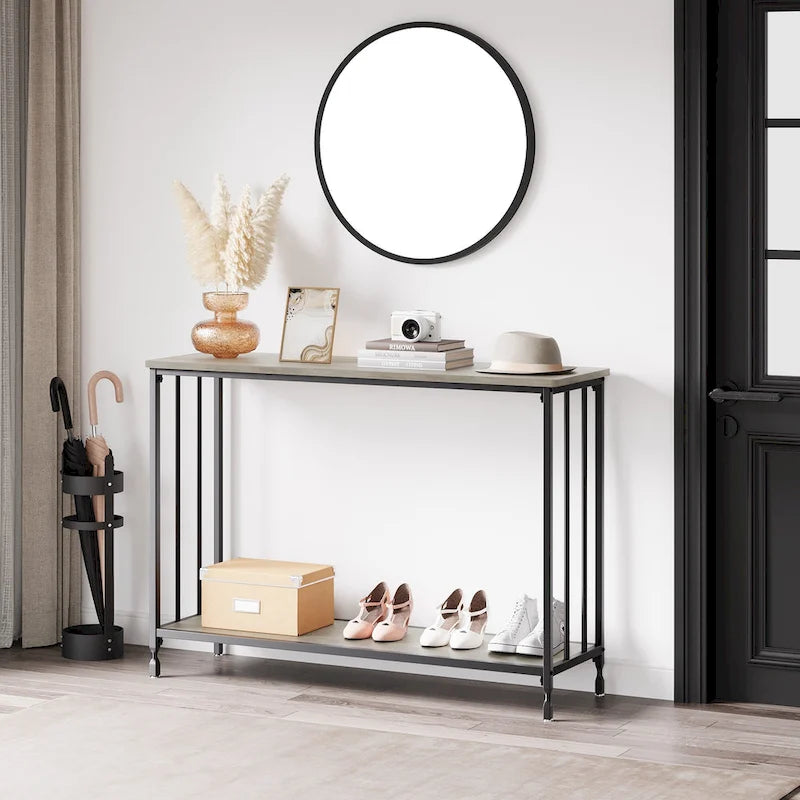 Console rétro à 2 niveaux avec rangement à étagères en MDF
