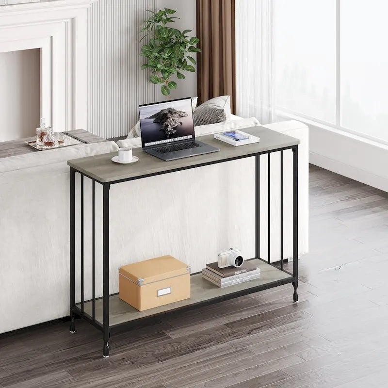 Console rétro à 2 niveaux avec rangement à étagères en MDF