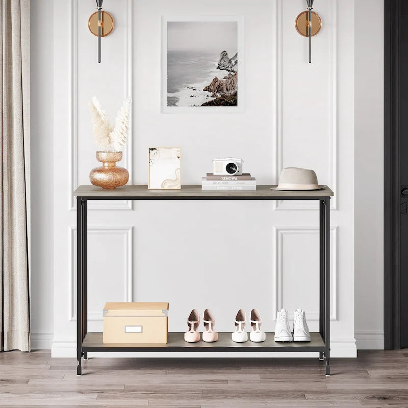Console rétro à 2 niveaux avec rangement à étagères en MDF