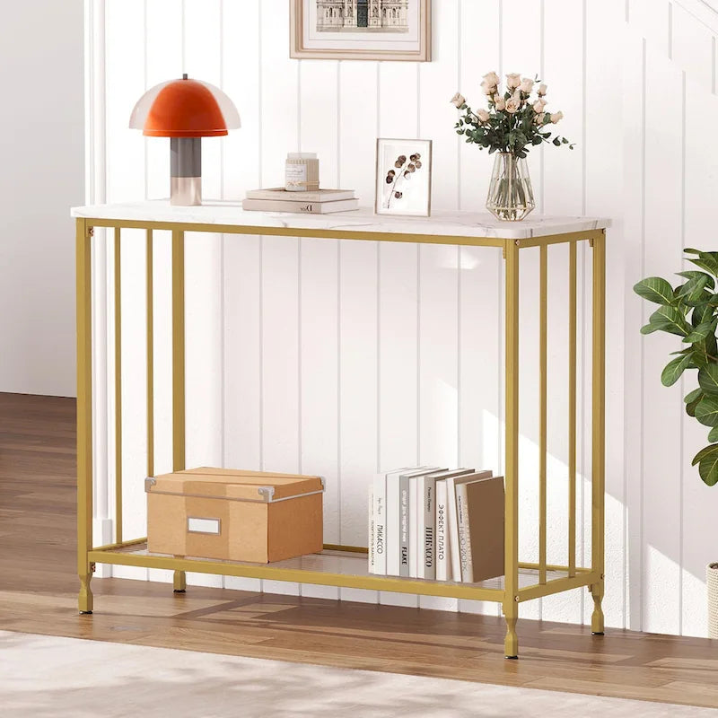 Console rétro à 2 niveaux avec rangement à étagères en MDF