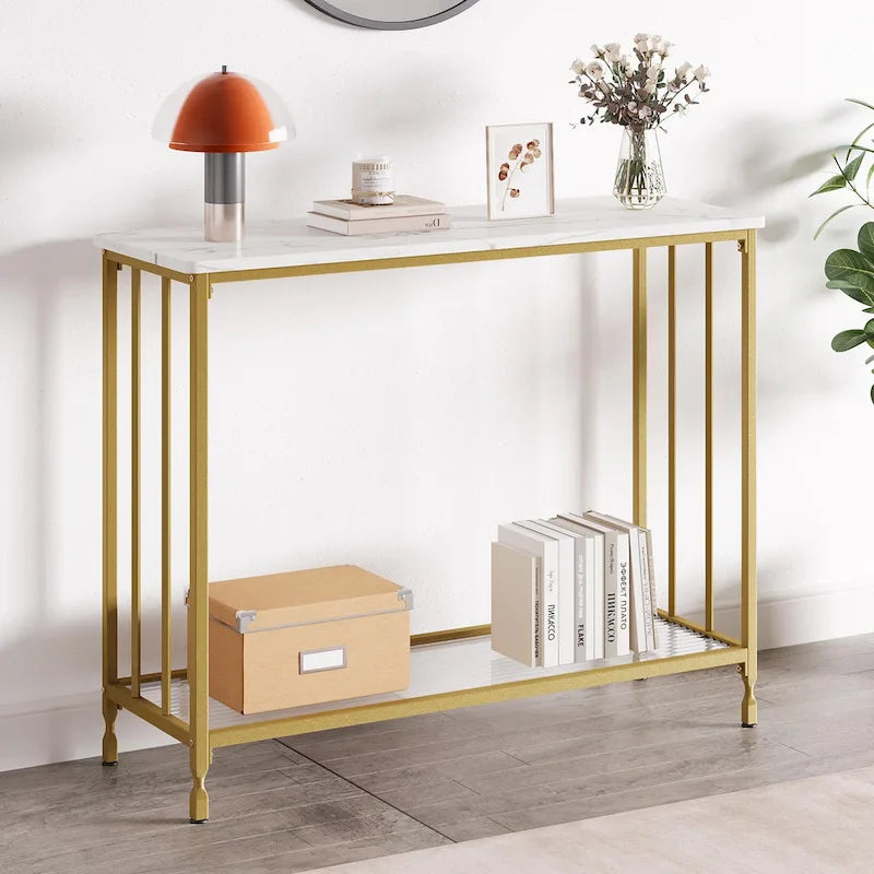 Console rétro à 2 niveaux avec rangement à étagères en MDF