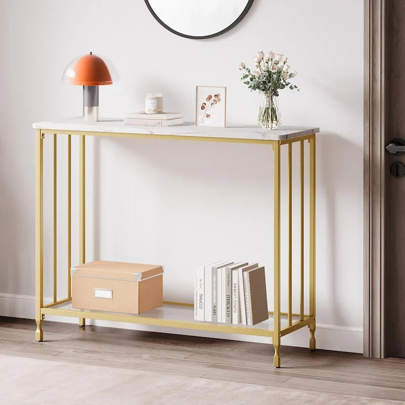 Console rétro à 2 niveaux avec rangement à étagères en MDF