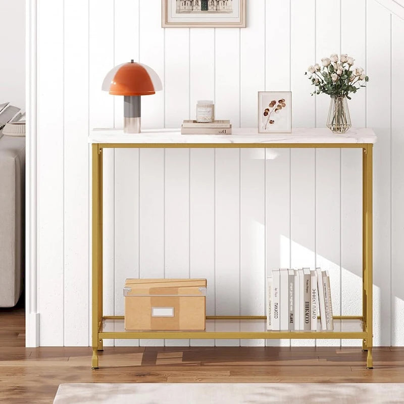 Console rétro à 2 niveaux avec rangement à étagères en MDF
