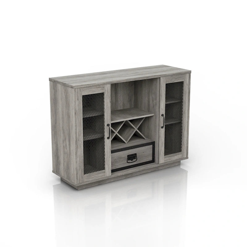 Buffet industriel à 7 tablettes avec rangement pour bouteilles de vin
