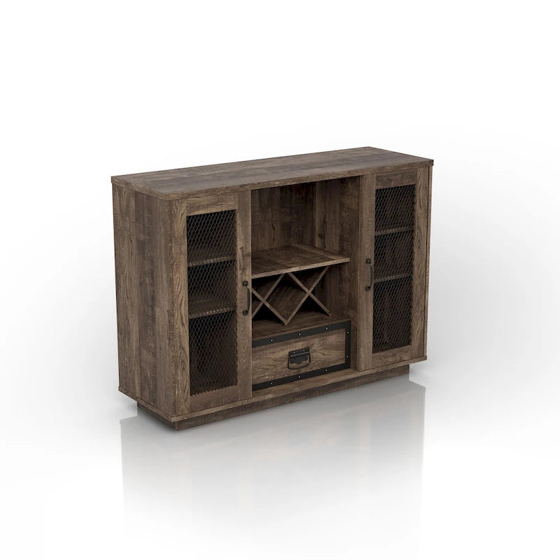 Buffet industriel à 7 tablettes avec rangement pour bouteilles de vin
