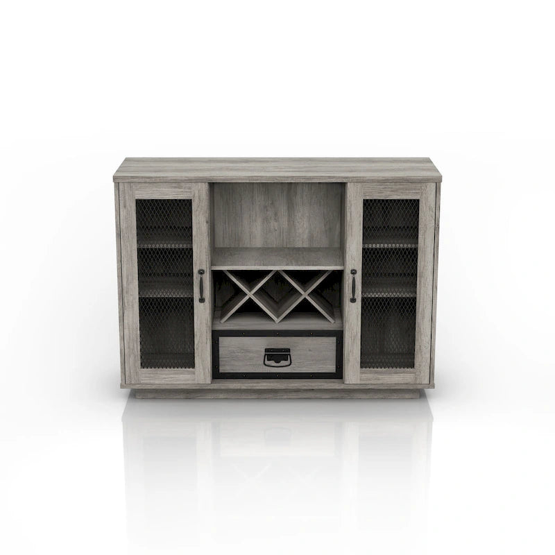 Buffet industriel à 7 tablettes avec rangement pour bouteilles de vin