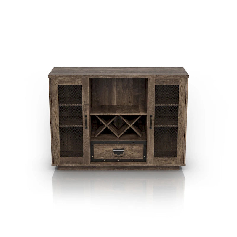 Buffet industriel à 7 tablettes avec rangement pour bouteilles de vin