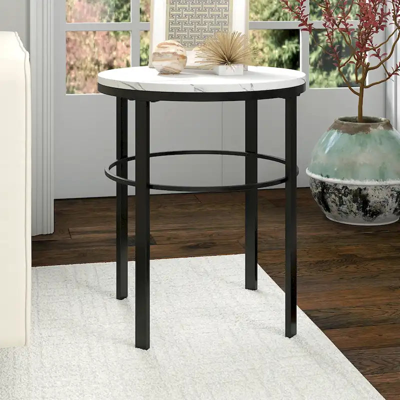 Table d'appoint ronde avec plateau en faux marbre