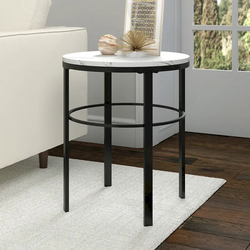 Table d'appoint ronde avec plateau en faux marbre