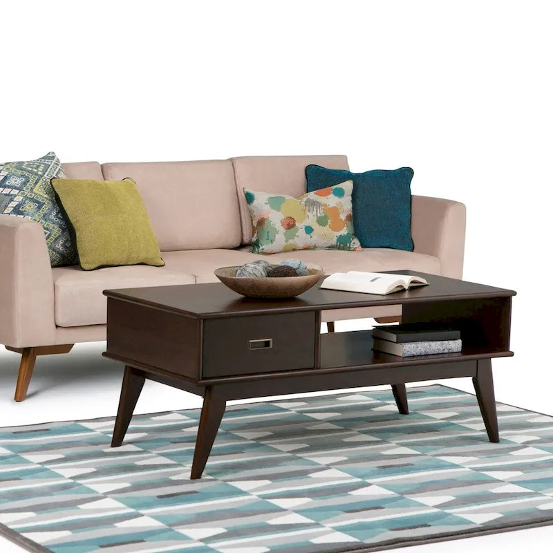 Table basse rectangulaire mi-siècle moderne en bois massif de 48 pouces de large