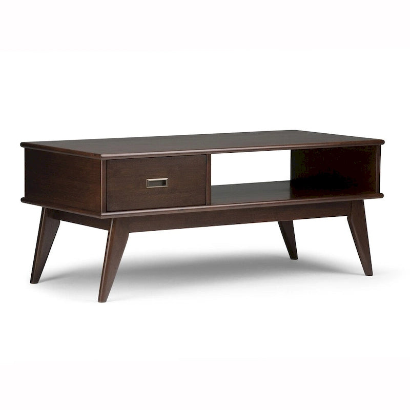 Table basse rectangulaire mi-siècle moderne en bois massif de 48 pouces de large
