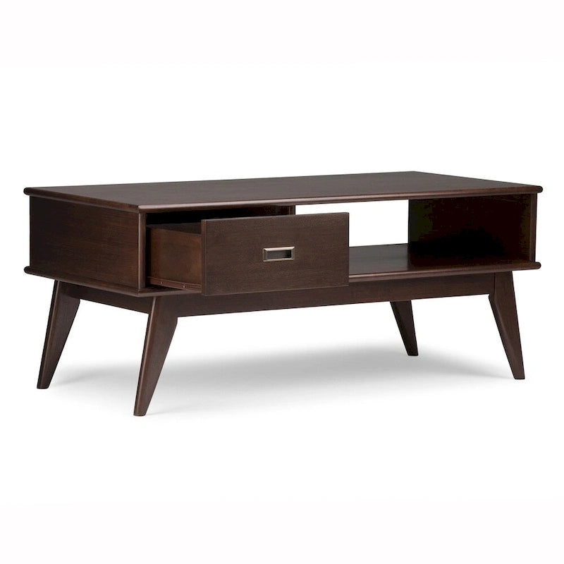 Table basse rectangulaire mi-siècle moderne en bois massif de 48 pouces de large