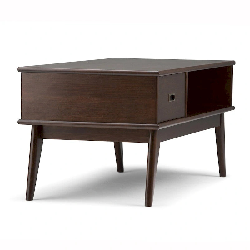 Table basse rectangulaire mi-siècle moderne en bois massif de 48 pouces de large
