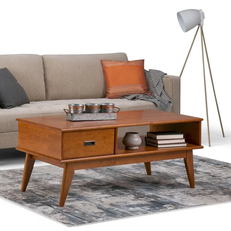 Table basse rectangulaire mi-siècle moderne en bois massif de 48 pouces de large