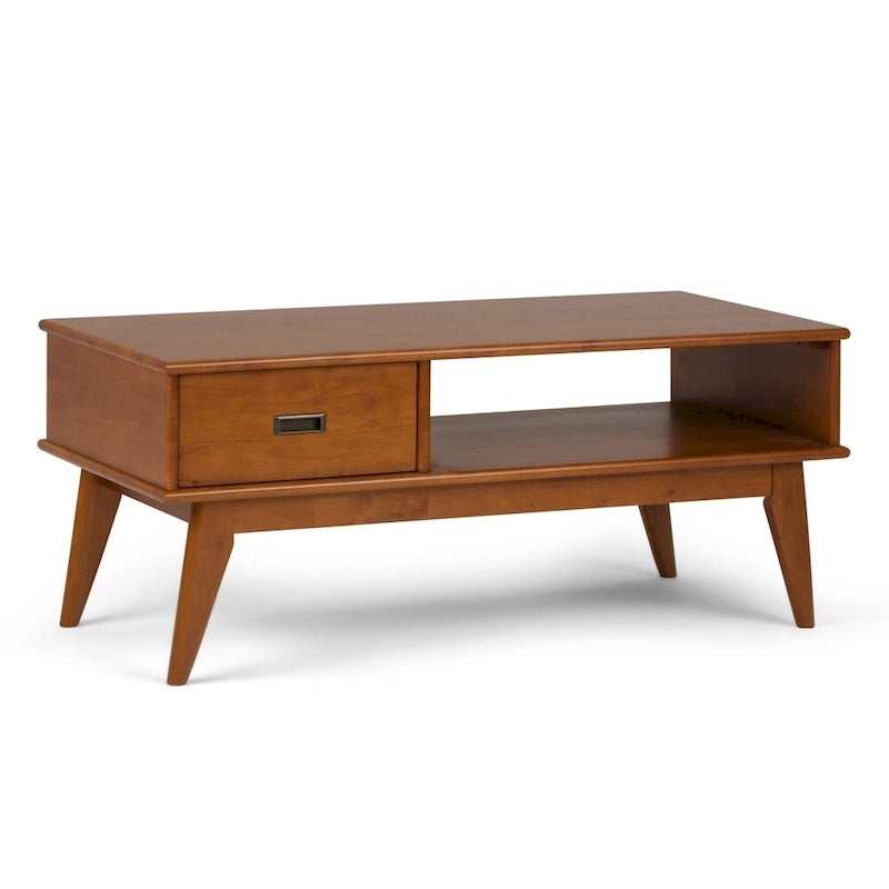 Table basse rectangulaire mi-siècle moderne en bois massif de 48 pouces de large
