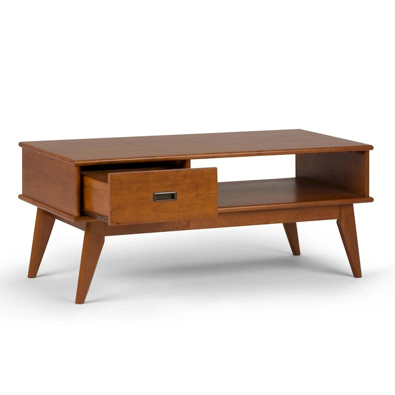 Table basse rectangulaire mi-siècle moderne en bois massif de 48 pouces de large