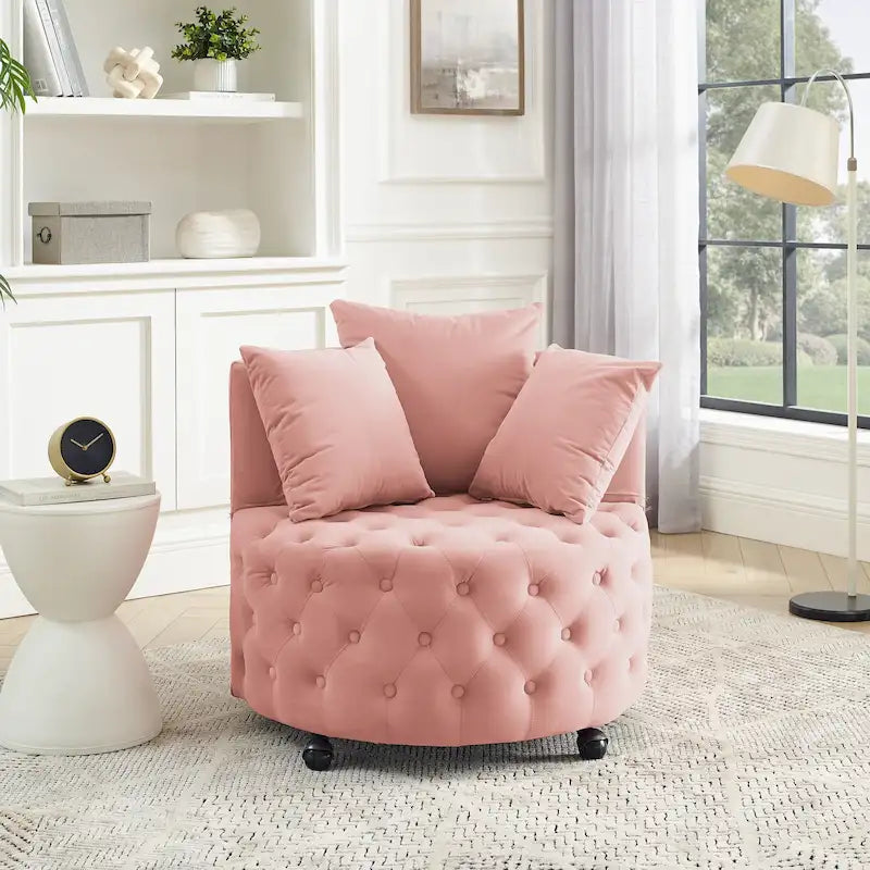 Fauteuil pivotant en velours pour salon avec capitonnage