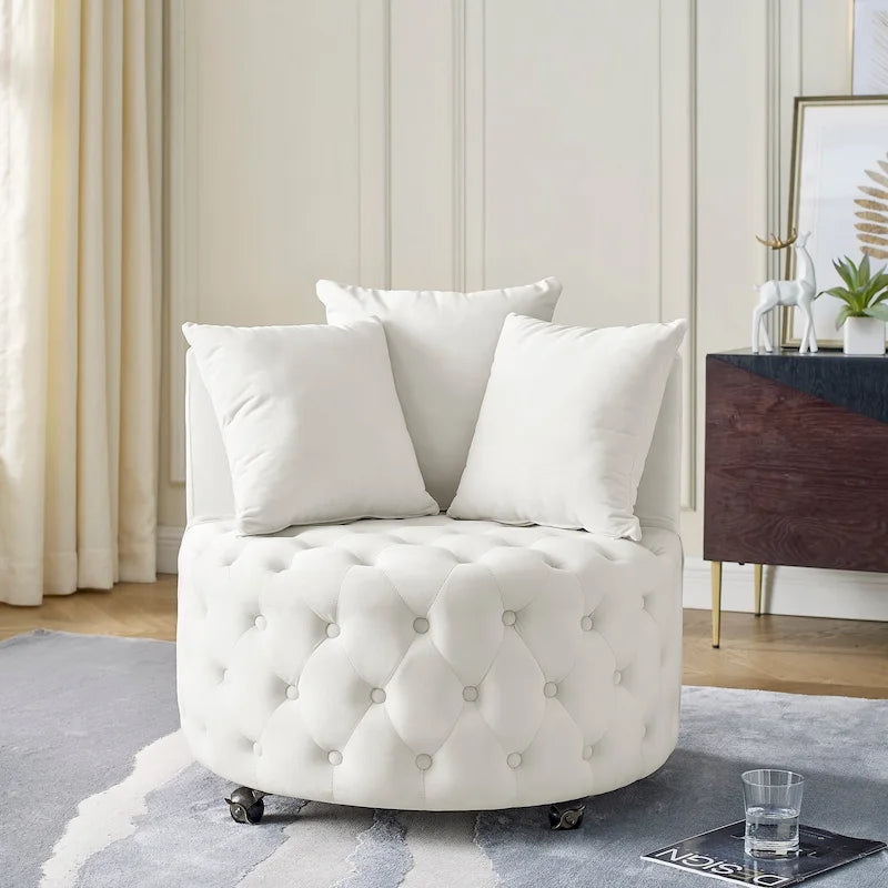 Fauteuil pivotant en velours pour salon avec capitonnage