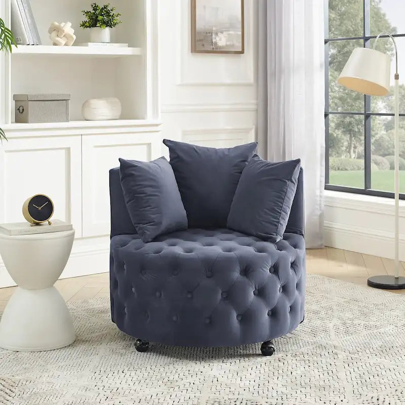 Fauteuil pivotant en velours pour salon avec capitonnage