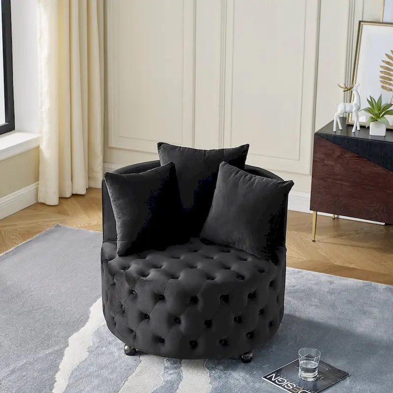 Fauteuil pivotant en velours pour salon avec capitonnage