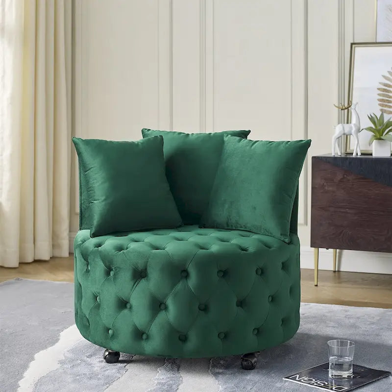 Fauteuil pivotant en velours pour salon avec capitonnage