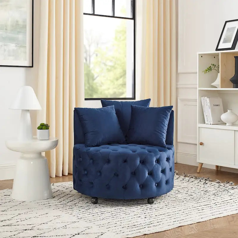 Fauteuil pivotant en velours pour salon avec capitonnage