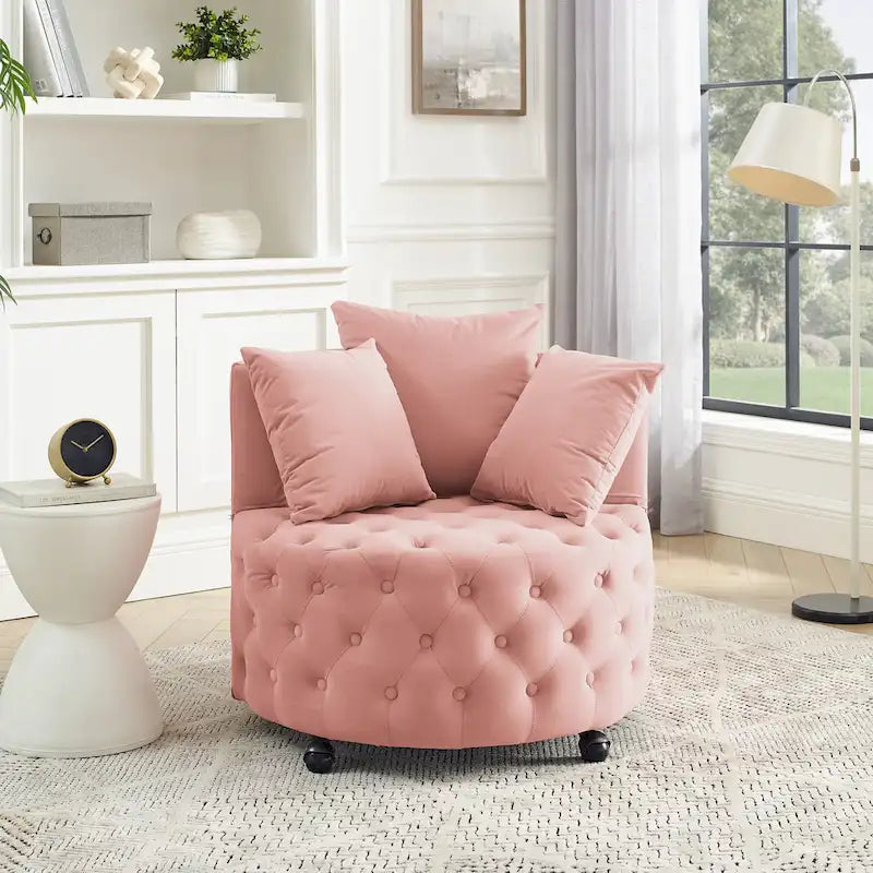 Fauteuil pivotant en velours pour salon avec capitonnage